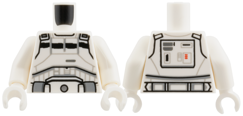 Torso Armor, Thick Black Stripe, Light Bluish Gray Lines and Belt, Silver Circle Buckle Pattern / White Arms / White Hands