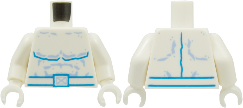 White torso with light blue muscle outlines and a belt featuring an X-Men logo buckle, with white arms and white hands.