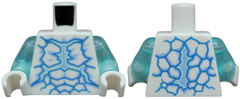 White torso with blue scale and ice patterns, trans-light blue arms, and white hands.