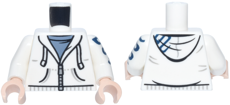 White hoodie torso with snake pattern and zipper