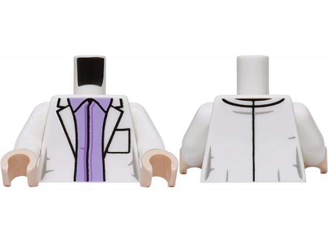 White lab coat torso over lavender shirt