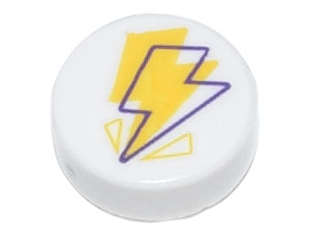 Tile, Round 1 x 1 with Yellow and Dark Purple Lightning Bolt Pattern
