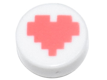 Tile, Round 1 x 1 with Coral Pixelated Heart Pattern