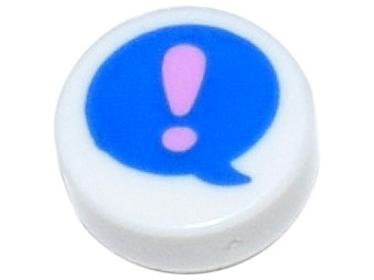 Tile, Round 1 x 1 with Bright Pink Exclamation Mark on Blue Speech Bubble Pattern
