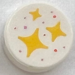 Tile, Round 1 x 1 with Yellow Stars, Coral and Bright Pink Spots Pattern