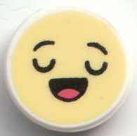Tile, Round 1 x 1 with Emoji, Bright Light Yellow Face, Closed Eyes, and Half Open Mouth with Coral Tongue Pattern