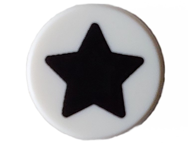 Tile, Round 1 x 1 with Black Star Pattern