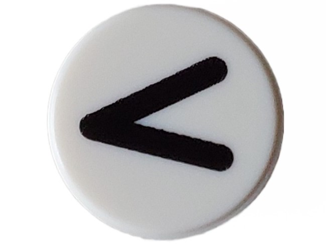 Tile, Round 1 x 1 with Black Eye Shut Tight / Letter V / Less Than Sign / Greater Than Sign (Thin Line) Pattern