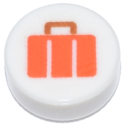 Tile, Round 1 x 1 with Reddish Orange Suitcase with Dark Orange Handle Pattern