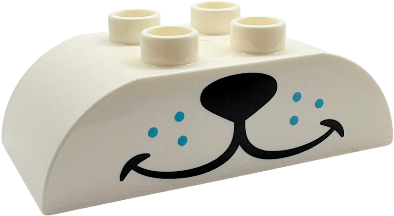 Duplo, Brick 2 x 4 Slope Curved Double with Black Animal Nose and Mouth and Medium Azure Whiskers Pattern
