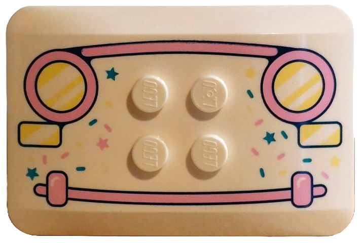 Wedge 6 x 4 x 2/3 Quad Curved with Round Headlights and Rectangle Blinkers with Diagonal Stripes, Bumper, Bright Light Yellow, Bright Pink and Dark Turquoise Ice Frosting and Stars Pattern