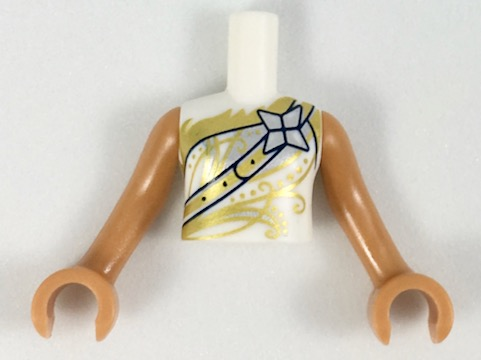 Torso Mini Doll Girl Top with Gold Strap and Filigree, Silver Star Pattern, Medium Nougat Arms with Hands