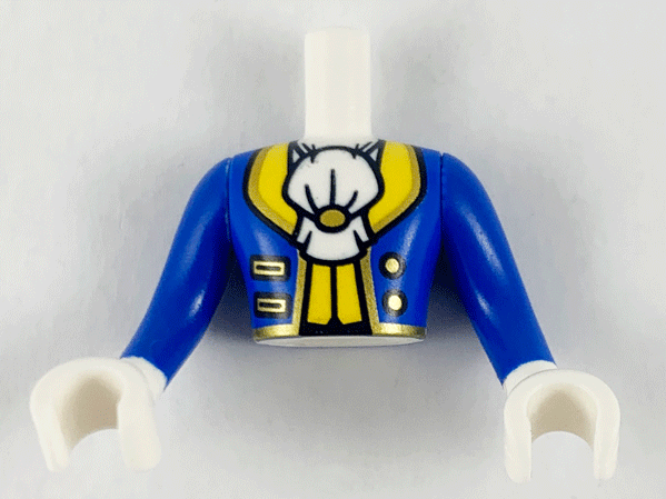 Torso Mini Doll Man Blue Coat with White Ascot, Yellow and Gold Trim Pattern, Blue Arms / Sleeves with White Hands / Gloves