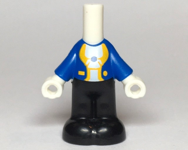 Micro Doll, Body with Molded Blue Top and Black Pants and Printed Jacket Open with Yellow Lapels and Button over White Shirt Pattern