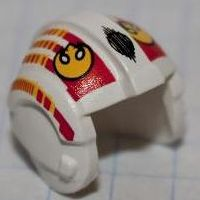Minifigure, Headgear Helmet SW Rebel Pilot with Yellow Rebel Alliance Symbol, Red and Yellow Stripes Pattern