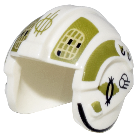 Minifigure, Headgear Helmet SW Rebel Pilot with Olive Green Stripes and Tan Grids, Black Line on Lower Edge Pattern (Jon 'Dutch' Vander, Gold Leader)