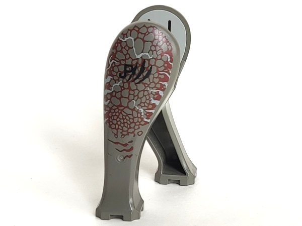 Dinosaur / Elephant Legs Long with Light Gray Middle Section with Dark Red Scales and Stylized Black 'JPIII' Pattern