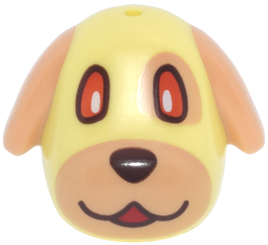 Minifigure, Head, Modified Dog (Golden Retriever) with Molded Nougat Long Rounded Ears and Printed Snout, Eyepatch, Reddish Orange Eyes, Dark Brown Nose and Mouth, Red Tongue Pattern