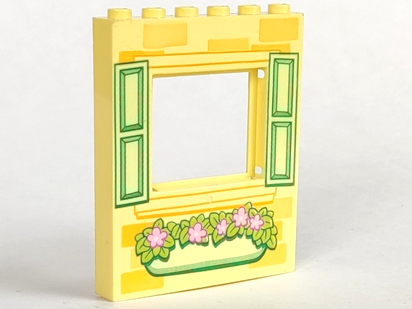 Panel 1 x 6 x 6 with Window with Yellowish Green Shutters and Flower Box Pattern