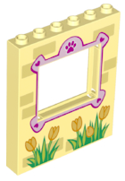 Panel 1 x 6 x 6 with Window with Paw and Hearts, Bricks and Tulips Pattern