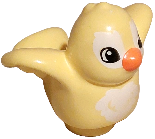 Duplo Bird with White Chest Feathers and Eye Borders, Coral Beak Pattern