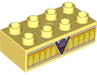 Duplo, Brick 2 x 4 with 'V8' and Bright Light Orange Arches Pattern