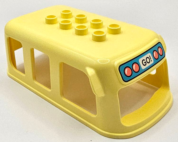 Duplo Bus Small Top Section with 3 Windows on Sides with Black 'GO!' and 4 Coral Circles / Lights on Medium Azure Background Pattern