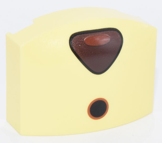 Wedge 3 x 4 x 1 1/3 Triple Curved No Studs with Dark Brown Triangular Nose with Reddish Brown Oval, Black Circle Mouth with Dark Orange Outline Pattern (Bingo Face)