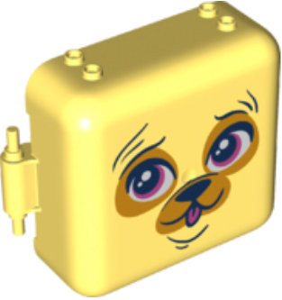 Container, Box 3 x 8 x 6 2/3 Half Front with Dark Blue, White, Dark Pink, and Bright Light Orange Pug Face with Tongue Pattern