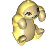 Sloth, Friends Style with Molded Tan Face, Stomach and Paws and Printed Bright Light Orange Eyes with Single Eyelashes, Black Nose, Bright Light Yellow Eye Patches and Muzzle, Bright Pink Paw Pads Pattern