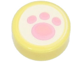 Tile, Round 1 x 1 with Bright Pink Paw Print on White Background Pattern