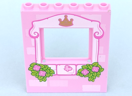 Panel 1 x 6 x 6 with Window with Light Pink Frame, Bricks, Crown, Butterfly, Roses and Leaves Pattern