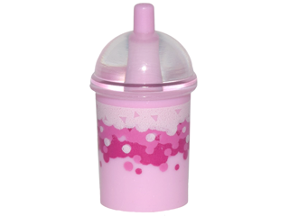 Minifigure, Utensil Cup, Dome Lid Cup and Straw with Molded Trans-Clear Lid and Printed White, Dark Pink and Magenta Soda / Bubble Tea Cup Pattern