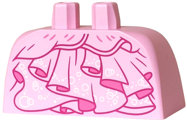 Lower Body, Skirt Wide with Side Hoops (Panniers) with Magenta Creases and Ruffles, Dark Pink Inside, White Circles and Dots Pattern