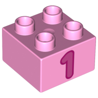 Duplo, Brick 2 x 2 with Number 1 Dark Pink Pattern