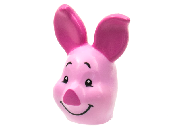 Minifigure, Head, Modified Pig, Short Snout with Dark Pink Ears and Nose, Black Eyebrows, Eyes, and Smile Pattern (Piglet)