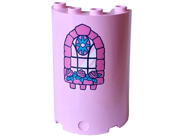 Cylinder Half 2 x 4 x 5 with 1 x 2 Cutout with Dark Pink Bricks and Flowers, Dark Azure Leaves and Star and Black Window Frame Pattern