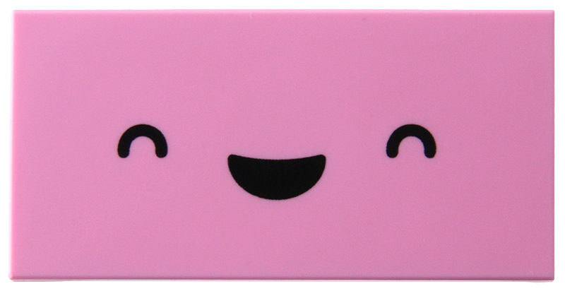 Tile 2 x 4 with Black Eyes and Open Mouth Grin Pattern