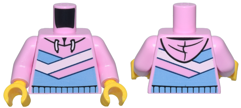 Lego Torso Hoodie with Medium Blue and White Diagonal Stripes Pattern / Bright Pink Arms / Yellow Hands