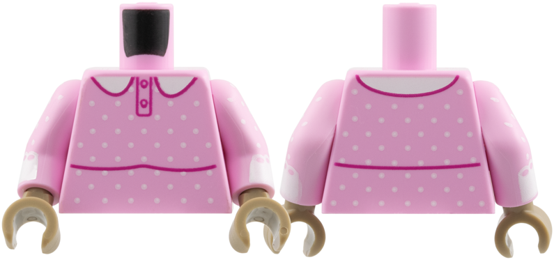 Bright pink dress torso with white spots and buttons