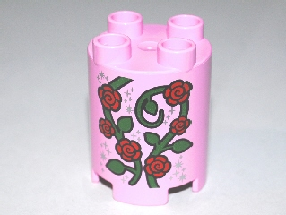 Duplo, Brick Round 2 x 2 x 2 with Red Roses, Vine and Stardust Pattern