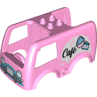 Duplo Car Body Bus Small, 4 Studs on Top with Cupcake, Cake and 'Café' (Cafe) Pattern