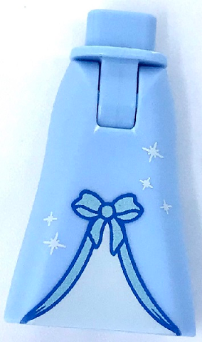 Mini Doll Hips and Skirt Full Length with Metallic Light Blue Bow and Silver Sparkles with Light Aqua Insert Pattern - Thick Hinge