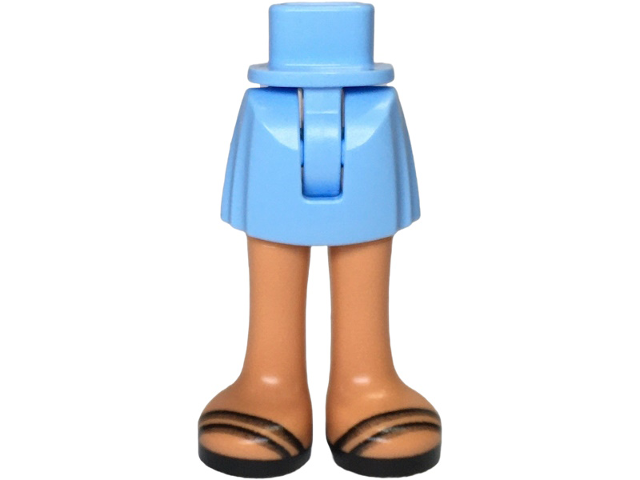 Mini Doll Hips and Skirt with Molded Nougat Legs and Printed Black Sandals Pattern - Thin Hinge