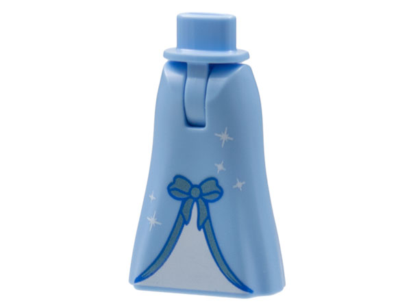 Mini Doll Hips and Skirt Full Length with Metallic Light Blue Bow and Silver Sparkles with Light Aqua Insert Pattern - Thin Hinge