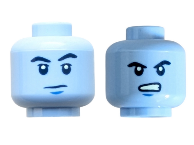 Bright light blue dual-sided head, neutral and angry