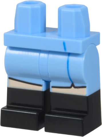 Bright light blue legs with molded black boots, featuring light nougat knees and a blue dress line.