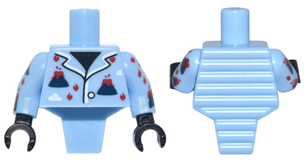 Torso, Modified Short with Ridged Armor with Volcano Pajamas Pattern / Bright Light Blue Arms with Volcano Pajamas Pattern / Black Hands