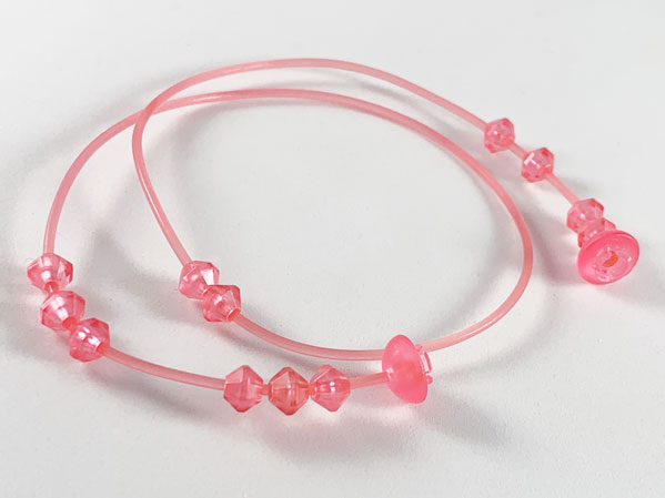 Clikits Cord, Jelly String 384mm with 2 (Same Color) Caps Top Attachment with Frosted Trans-Pink Beads