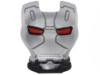 Minifigure, Visor Top Hinge with Silver Face Shield, Red Eyes, and Dark Bluish Gray Lines Pattern